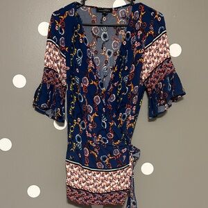 Suzanne Betro Navy and Pink Floral Blouse